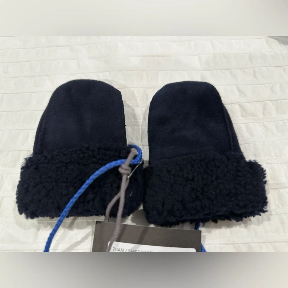 NWT - Navy Sheepskin Mittens with Blue Cord- sz OS (infant)